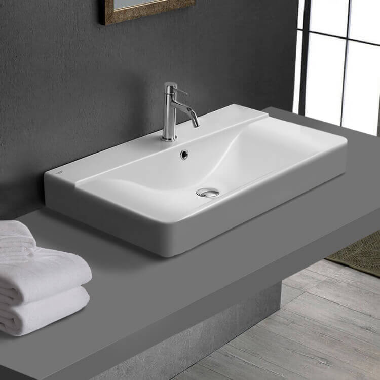 CeraStyle 069400-U/D-One Hole Drop In Sink in Ceramic, Modern, Rectangular